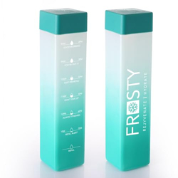 AQUAWARE - Frosty 100% Food Grade Premium Plastic Fridge Square Water Bottle With Motivational Time Marker - Unbreakable,Leakproof&Non-Toxic (2 Pieces, 1Litre, Green)