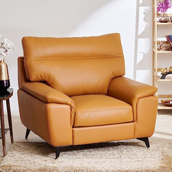 Home Centre Aprilla NXT Half Leather 1-Seater Sofa - Tan