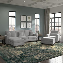 Torque - Moscow 1 Seater + 4 Seater L Shape Fabric Sofa Set (Left Side, Light Grey) with Ottoman for Living Room|Bedroom,Office,Home Furniture |3 Year Warranty
