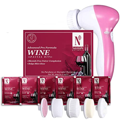 NutriGlow NATURAL'S Advanced Pro Formula Wine Facial Cleanup Kit for Glowing Skin| Blemish Free, Remove Blackheads, Fairer Complexion| 60gm with 5 in 1 Rotating Face Massager