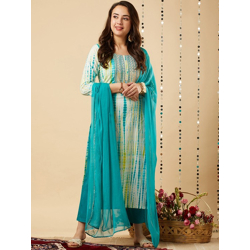 Shibori Dyed Regular Kurta with Trousers & Dupatta