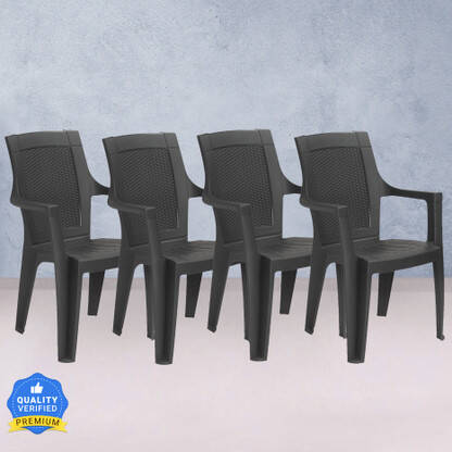 Nilkamal Mid Back Chair with Arm MYSTIQUE|For Living, Bed Room, Kitchen, Office, Outdoor Plastic Outdoor Chair(Black, Set of 4, Pre-assembled)