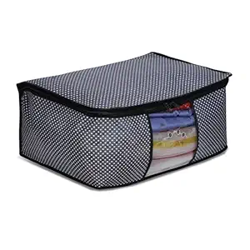 JEYANG Non Woven Saree Cover And Cloth Organizer with Transparent Window for Wardrobe Storage for Towels, Bedsheets, Clothes, Sarees And Lehenga ((Black Dot), Pack of 1)