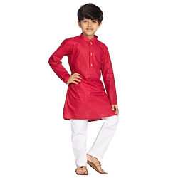 JBN Creation Boys' Maroon And White Kurta Pyjama Set (B863)