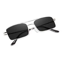 Karan Aujla Men Metal Hinges Heavy UV Protected Retro Metal Frame 100% UV Protection Sunglasses,Vintage Rectangular (Pack of 1) (Silver Black)