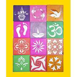 Rangoli Making Tools Kit Stencil Set of 12 Rangoli Making Multiple Design Square Stencil for Diwali Onam Pongal Floor Decoration Pooja Room Home Decor Multicolor (12 Piece, 4x4 Inches)