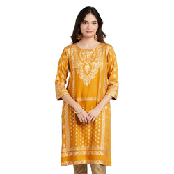 Amazon Brand - Myx Women's Rayon Regular Kurta (MYX-AW23-KU-08_Daffodil Yellow_M)