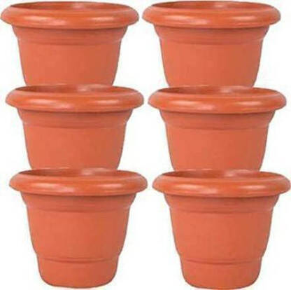 Ramanuj 8 inch Gamle Heavy Duty Round Gardening Flower Pots Plant Container Set(Pack of 6, Plastic)