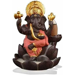 Suvasane Lotus Ganesha Polyresin Backflow Smoke Fountain Incense Cone Holder Decorative Showpiece with 10 Back Flow Cones (Pink)
