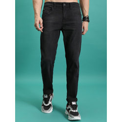 HIGHLANDER Men Tapered Fit Mid-Rise Clean Look Light Fade Stretchable Jeans