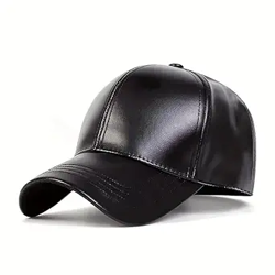 Quicknik Genuine PU Leather Unisex Baseball Cap - 100% Sheep Leather Mens and Womens Baseball Cap with Adjustable Back Strap Black