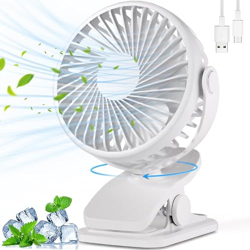 One94Store Mini Clip Fan  110mm USB Rechargeable, 3-Speed, Silent Operation, 360 Rotatable, 1200mAh Battery with 3-Hour Backup, Energy-Efficient Table Fan for Home, Office, Travel & Stroller (White)