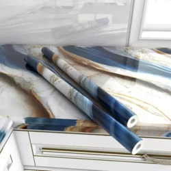 JB'S LAND 2024 New Vinyl Marble Wallpaper Peel and Stick Waterproof Wallpaper for Home Kitchen Countertop Cabinet Furniture Oil Proof Kitchen Stickers (60X200) (2024-Natural Ocean)