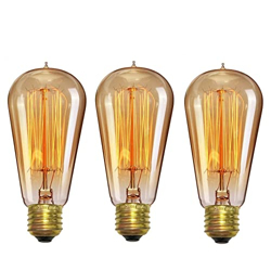 Desidiya Edison Tungsten Filament Antique Glass Light Bulbs Vintage Base E27 Bulb Yellow Light For Home Decoration Living Room/Hall/Balcony/Restaurant Bar Lighting (Pack Of 3), Incandescent