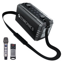 ZEBRONICS Music Bomb 2 Party Speaker with 80W, Supports Bluetooth, 10h Backup, USB, mSD, AUX, 6.3mm Guitar Input, TWS, Karaoke, Wireless Microphone, Detachable Carry Strap