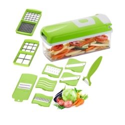 Well Set 13 in 1 Multipurpose Chopper, Fruits & Vegetable Cutters, Grater Peeler Chipser, Unbreakable Food Grade Body, Easy Push to Clean Button Slicer Dicer, Chopper for Kitchen