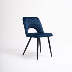 BAWARI Velvet Upholstered Modern Accent Arm Chair for Living and Dining Room Mid-Century Club Guest Seat with Black Legs (Standard, Dark Blue)