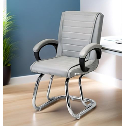 GOYALSON Home Exclusive Visitor Study Reception Chair with Arm Rest and Heavy Frame with Cushioned Seat Back (Grey, Double Pipe Stainless Steel Frame, Pack of 1)