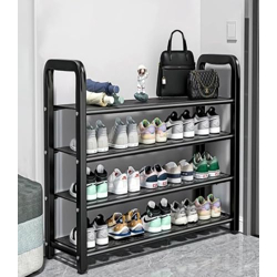 EXVITO Metal Shoe Rack for Home  Adjustable & Stackable Waterproof Open 4-Tier Shoe Rack for Closet Entryway, Bedroom, Outdoor, DIY Multi-Purpose Portable Carbon Steel Shoe Stand