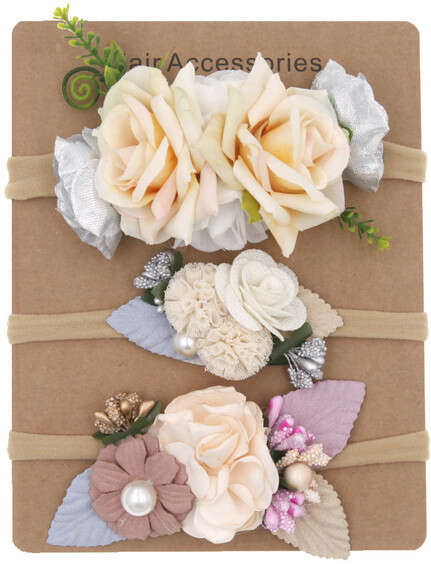 SYGA 3 Pcs Flower Stretchable, Nylon Headband for Newborn Infant Toddlers Baby Head Band