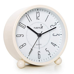 Kadio Super Silent 5 Colors Alarm Clock,Beep Wake Round Alarm Clock with Night Light,Battery Operated,Easy Set,Simple & Retro for Desk, Bedroom and Home Decoration(Creamy White) Analog, Metal