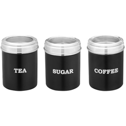 Amazon Brand - Solimo Stainless Steel See-Through Canister SET For Tea-Coffee-Sugar | BIS-Approved | 600ml I Matte Black I Set of 3