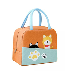House of Quirk Insulated Reusable Lunch Bag Tote Bag For Women Printed Lunch Bag For School Picnic (Orange/Blue/Black Cat Yellow Dog(Oxford Cloth+Thermal Insulation Material), 5 Liters