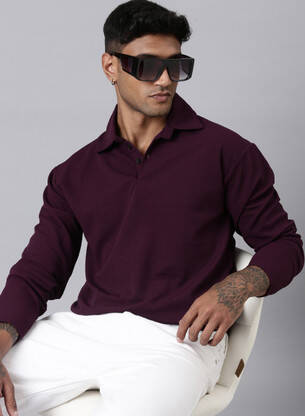 Men Solid Polo Neck Polyester Maroon T-Shirt