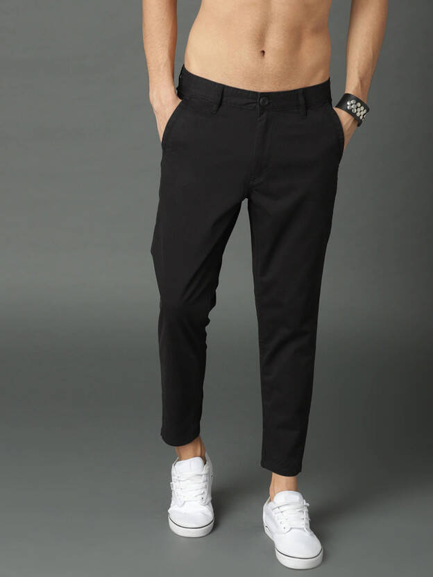 Men Slim Fit Black Cotton Blend Trousers