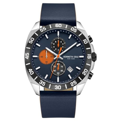 Kenneth Cole Quartz Chronograph Blue dial Leather Strap Watch for Men-KCWGC0016101MN