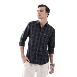 The Indian Garage Co Men's Checkered Slim Shirt (0620-SH44-27_Black Medium)