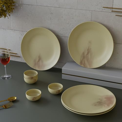 The Earth Store Ivory Italian Set of 8 Ceramic Dinner Set 4 Full Dinner Plates, 4 Vegetbale Bowls Microwave & Dishwasher Safe