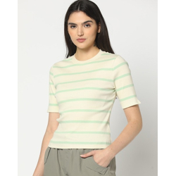 Women Striped Fitted Crew-Neck T-Shirt