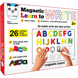 Play Panda Kids Magnetic Learn To Write Capital Letters - Includes Write And Wipe Magnetic Board, 26 Capital Letter Magnets, Dry Erase Sketch Pen And Duster - Simplify Teaching & Learning, Red