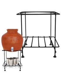 Nayra Heavy Stainless Steel Matka Stand - 3-in-1 Plant and Glass Stand with 4 Heavy Legs for Round Surface (8 Inch) Black Colour