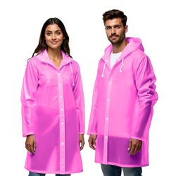 Robustt Unisex Raincoat With Hood - Pink (Pack of 2) | Waterproof Rain Poncho | EVA Material | Reusable | Lightweight | Fashionable | Universal Size | Raincoat for Men and Women