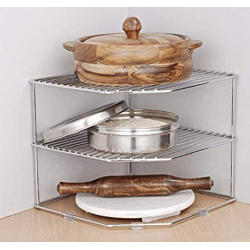 NH10 DESIGNS Stainless Steel 2 Level Kitchen Storage Rack for Corners, Multipurpose Kitchen Space Organizer Corner Shelf Rack Stand Holder (NHSP)