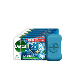 Dettol Set Of 5 Icy Cool Bathing Bar Soap With 2x Menthol To Remove Germs - 150g Each