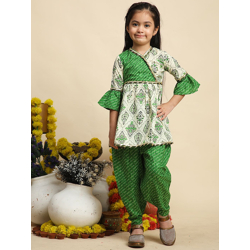 Cutiekins Girls Ethnic Motifs Printed Gotta Patti A-Line Kurta With Dhoti Pants