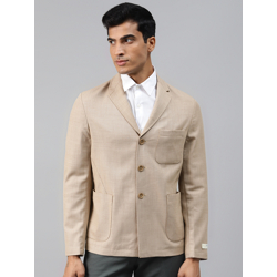 Blackberrys Men Beige & Brown Self-Design Single-Breasted Slim Fit Blazer