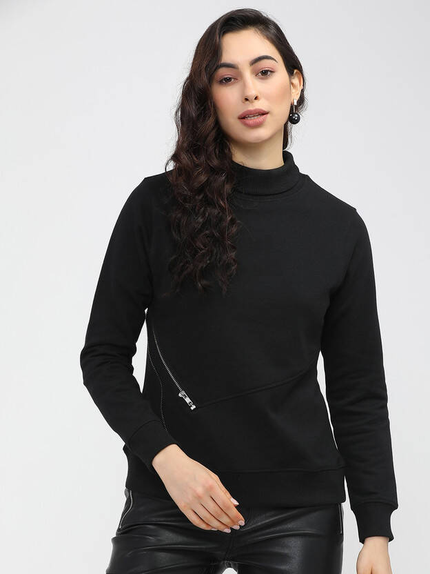 Women Full Sleeve Solid Sweatshirt