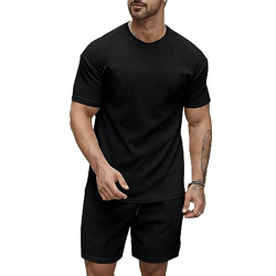 SMOWKLY Men's Pyjama Set || T-Shirt and Shorts Set for Men || Night Wear for Men || Night Suit for Men (1162_MTNS_BK_L) Black