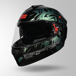 STUDDS Drifter D2 Leopard Chameleon Graphic ISI & DOT Certified Full FACE Helmet Inner Sun Visor and Spoiler (Black - L)