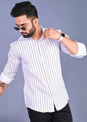 RODEIZ  Men Slim Fit Striped Spread Collar Casual Shirt