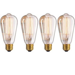 Lexton Tesla Vintage Filament Bulb | Antique Glass Light Bulbs | E27 Bulb Base, 2700K | Suitable for Home Decoration, Hall, Restaurant, Bar Lighting (Pack of 4, Warm white/Yellow)