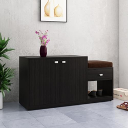 Spacewood Shoe Rack | 3 Year Warranty |Cabinet |All in One| 2 Door with 1 Drawer and Attached Stool| Engineered Wood | Natural Wenge