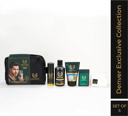 DENVER Travel Grooming Kit- Facewash, Bodywash, Nano Deo, Pocket Perfume,Towel(5 Items in the set)