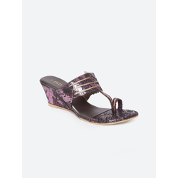 Biba Purple & Black Printed Work Wedge Sandals
