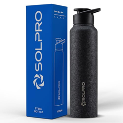 Solpro Phantom 1000mL Stainless Steel Water Bottle for Office,School,College,Travel,Gym,Yoga,Camping,Sports & Outdoor For Men,Women,Athletes,Kids,Children,Student, & Youth; Odor,Leak & BPA Free(Black)