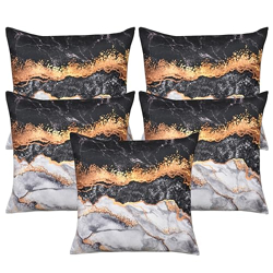 Homitecture Cotton Digital Marbal Printed Decorative Cushion Covers Hand Stitched Throw Pillow/Cushion Covers| Unique Cute | Concealed Zipper Set of 5, Size -16 x 16 Inches, Color- White & Black